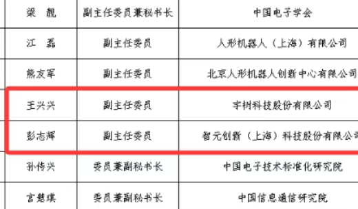 工信部公示人形机器人标准化技术委员会委员名单，王兴兴、彭志辉等为副主任委员