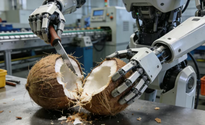 椰树买50台人形机器人剥椰子：不擦边了，改玩“硬核”？